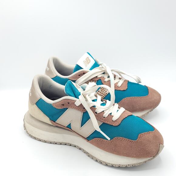 New Balance 237 Running Shoes Brown Suede turquoise women's size 8 - Picture 3 of 9